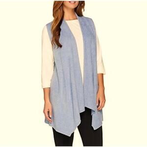 Barefoot Dreams Bamboo Chic Lite Calypso Vest Chambray Blue Open Front 2X Cozy